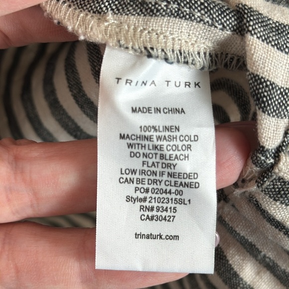 Out of Office Trina Turk Gray/White Striped Ruffle Linen Mini Dress Size Large - Picture 3 of 6